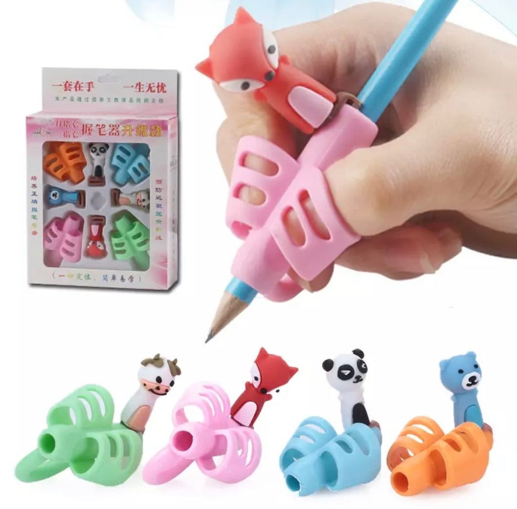 8pcs Set of Finger Grip Silicone Writing Tools & Pencil Caps